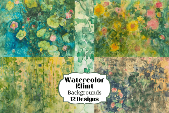 12 Watercolor Klimt Backgrounds: Art Nouveau Digital Assets