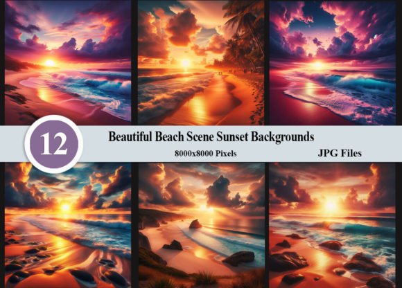 Beautiful Beach Scene Sunset Backgrounds: Instant Digital Assets