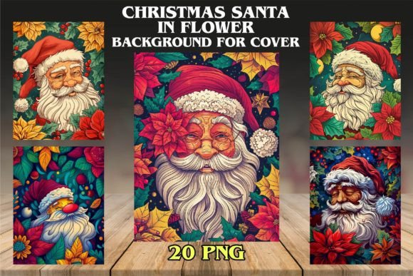 Christmas Santa in Flower Backgrounds: Festive Art for Your Designs