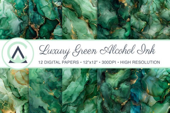 Elevate Your Projects with Luxurious Green Alcohol Ink Backgrounds