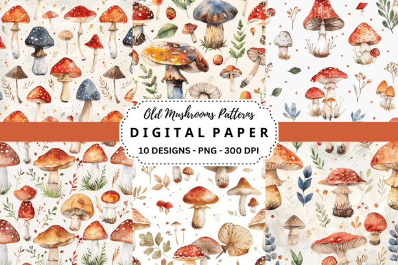Old Mushrooms Patterns Backgrounds: A Vintage Design Toolkit
