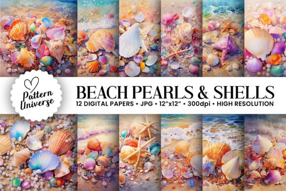 Summer Beach and Pearls Backgrounds: 12 Designs for Your Projects