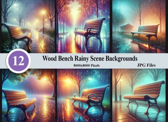 Wood Bench Rainy Scene Backgrounds: A Designer's Moody Asset